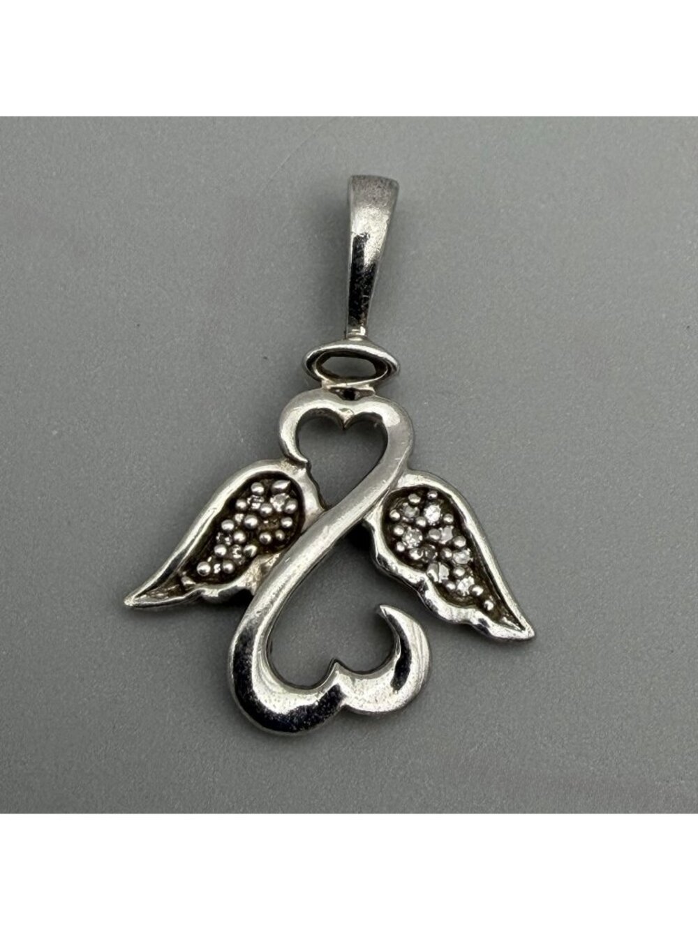 Jane Seymour Open Hearts Angel Pendant Wings Diamond Signed JWBR Sterling Silver